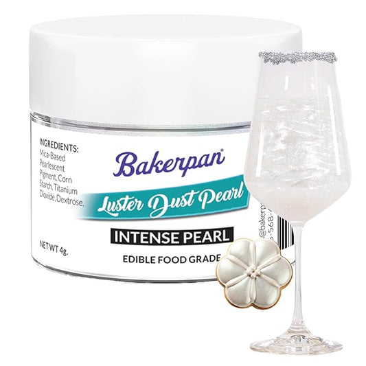 Bakerpan Pearl Luster Dust Edible, Intense White Edible Glitter for Cocktails, 4 Grams Edible Glitter for Cake Decorating, Cookies, Chocolates and Candies, Drinks (Made in USA)