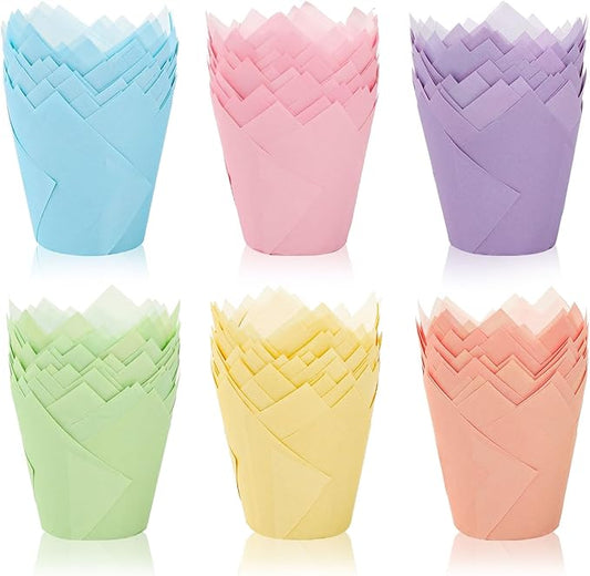 180Pcs Pastel Tulip Cupcake Liners Colorful Muffin Baking Cups Pink Blue Purple Yellow Orange Green Cupcake Wrappers for Spring Easter Holiday Party Supplies