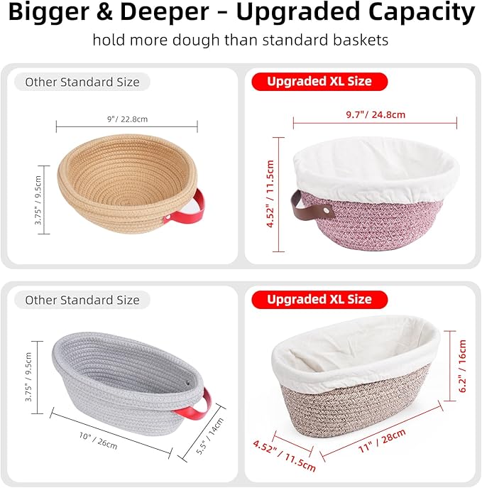 Stackable Cotton Banneton Proofing Basket Set– 2 x 10 inch Round Bread Basket, Sourdough Baking Tools for Artisan Bread Makers