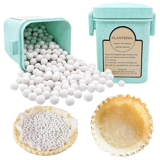 PLANTIONAL Pie Weights - 1.32 LB Ceramic Stoneware Beans in Wheat Straw Container for Blind Baking Pastry Crusts (Green)
