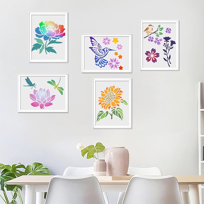 18 PCS Flower Painting Stencils Reusable Stencils for Painting on Wood Rocks Canvas Fabric Glass Pottery 6.5x6.5 Inch