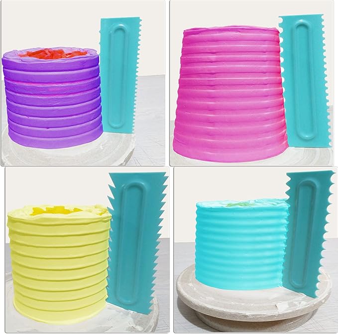 Cake Scraper set of 8 Pack Cake Edge Tools Decorating Icing Smoother Comb,Plastic Sawtooth Decorating Mousse Butter Cream Polisher-16 Design Textures-Blue