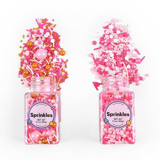 Edible Pink Sprinkle, Valentines Sprinkles Dessert Decorating, Confetti Sprinkle, Pearl Sprinkle, Pink Jimmies Sprinkle for Cake, Cupcake, Chocolate, Macaron, Waffle and Ice Cream(120g/4.23oz)