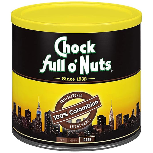 Chock full o’Nuts Colombian Ground Coffee – Premium Beans in Recyclable Steel Can – Rich Flavor & Aroma, Dark Roast – Perfect for Drip, Pour-Over, Percolator – 24 Oz Can