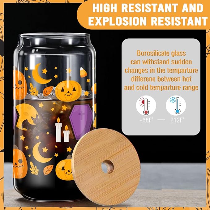 Cute Pumpkin Tumbler - 16oz Pumpkin Glass with Lid and Straw, Perfect for Autumn Themed Iced Coffee, Birthday and Fall Season Gift