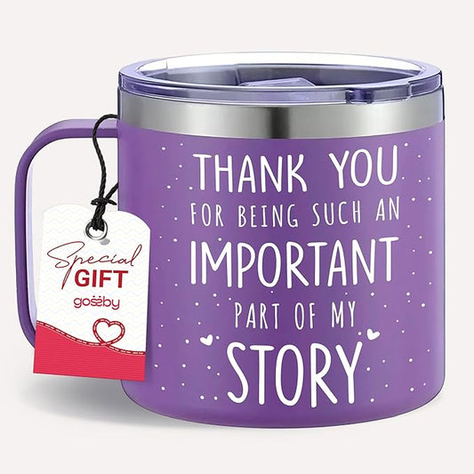 Gossby Thank You Gift for Women - 14oz Insulated Coffee Tumbler Mug - Thank You for Being An Important Part - Appreciation, Birthday Gift for Teacher, Coworker, Friend - Travel Cup with Lid, Straw