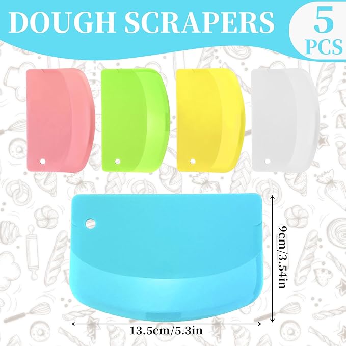 5 Pieces Food Dough Scraper Bench, 5.3 x 3.6 Inch Plastic Flexible Bowl Scraper,Food-safe Kitchen Pastry Cutter Tool for Bread Dough, Pastry, Pizza, Baking Cake (Multicolor)
