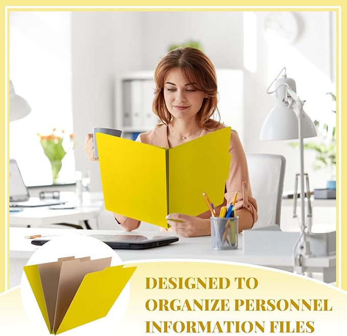 24 Pcs Classification Folders Letter Size, Back to School Supply for Teacher, Student, 2 Pocket Dividers Pressboard File Folder Bulk with 2 Fasteners, 2 in Expanding File Organizer (Yellow)