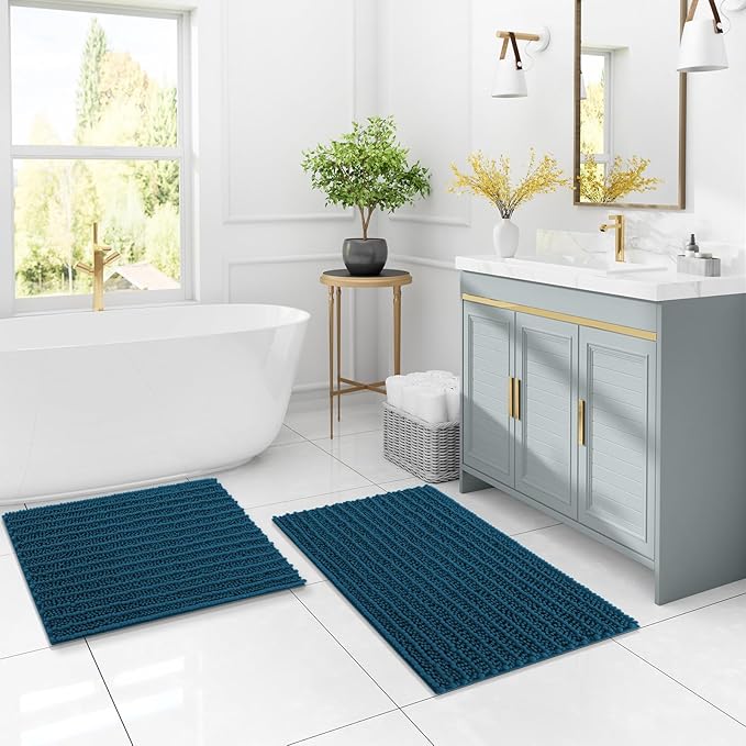 Arotive Luxury Chenille Bathroom Rug Mat, Extra Soft Thick Absorbent Shaggy Bath Rugs, Non-Slip Machine Wash Dry, Plush Bath Mats for Bathroom, Shower and Tub, 34x21, Peacock Blue