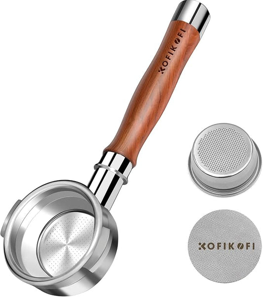 Bottomless Portafilter 58mm Fit Breville, 2 Ears Slim Naked Portafilter Fits Breville Espresso Machines BES900XL, BES920XL, BES980XL, BES990BSS with 18g Double Shot Filter Basket, Puck Screen-Rosewood