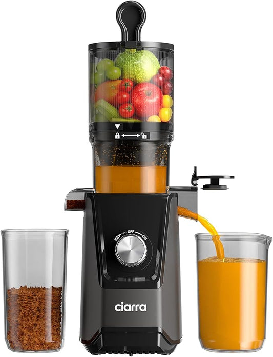 Ciarra Cold Press Juicer - 4.3” XL Feed Chute, Quiet Motor, 406Oz BPA-Free Juicer Machines, 90% Juice Yield Slow Masticating Juicer for Whole Fruits & Vegetables, Easy to Clean