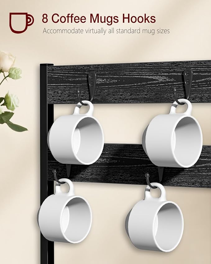 Coffee Pod Holder Compatible with Nespresso, Vertuo Pod Holder for 56 Small or 28 Large, Nespresso Capsule Organizer Drawer Coffee Maker Station with Cup Rack, Black