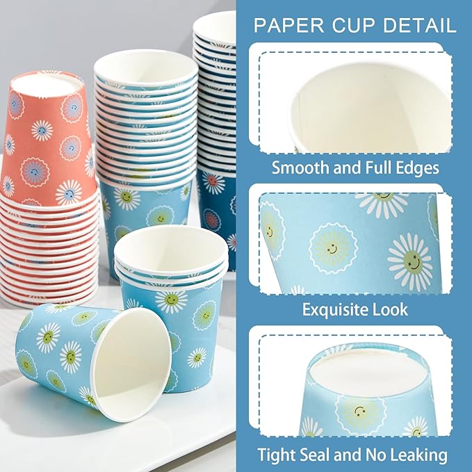 [600 Pack 5 oz Paper Cups, Disposable Bathroom Cups, Small Mouthwash Cups, Hot/Cold Beverage Drinking Mini Cup for Party, Picnic, BBQ, Travel (Daisy)