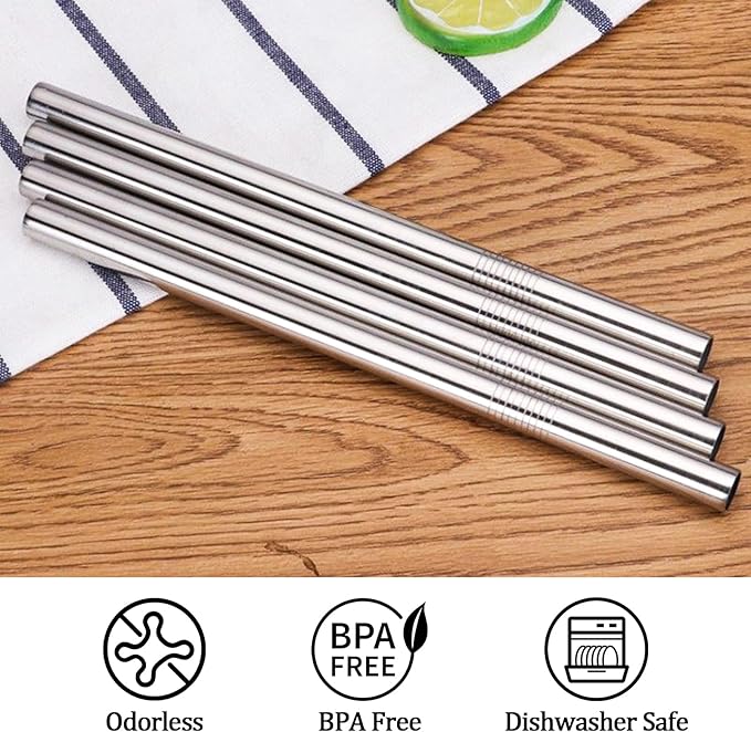 Stainless Steel Straw Replacement for Stanley 40 oz 30 oz,6 PCS Straight Reusable Metal Straws with Cleaning Brush, Compatible for 40oz Stanley Cup Tumbler