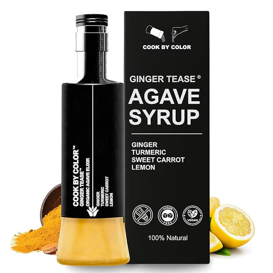 Cook by Color: Ginger Tease, Flavored Organic Agave Syrup Liquid Sweetener, Light Agave Nectar for Cocktails, Teas, Coffee, Smoothies & Cooking, Vegan, Low Carb, 350 ml Bottle, 11.8 fl oz