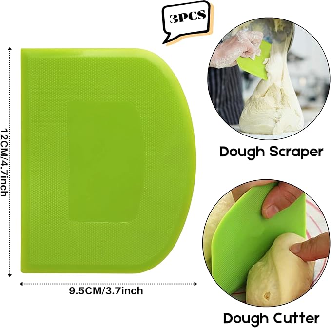 SURDOCA Dough Scraper Bench Scraper - 3P 4.7x3.7" Plastic Flexible Bowl Scraper, Sharp Edge & Angles Cake Scraper. Non-Slip Bakeware Decorating Tools Sculpting & Modeling Tools - Blue+Pink+Blue