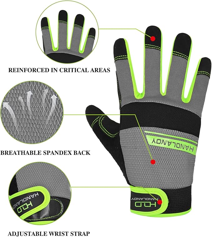 HANDLANDY Work Gloves for Men & Women, Utility Mechanic Working Gloves Touch Screen, Flexible Yard Work Gloves