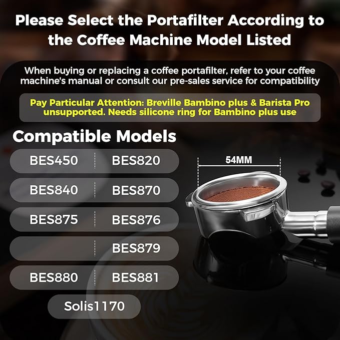 IKAPE Coffee Products, 54mm Bottomless Naked Portafilter Compatible with 54mm Breville Barista Series BES870/880 Machine & Solis Barista Machines (Included 16g Capacity Filter Basket)