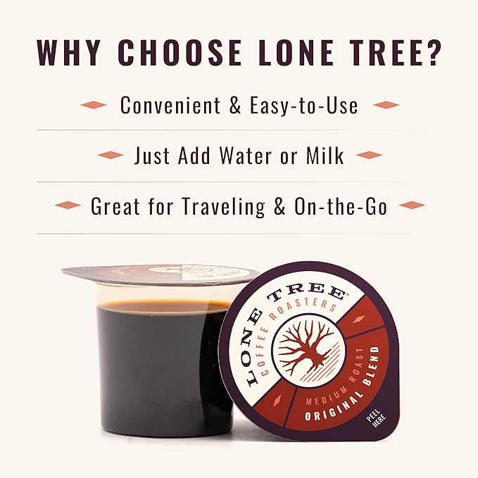 Lone Tree Single-Serve Coffee Pods – Premium 100% Arabica Liquid Concentrate – Smooth & Bold Medium Original Roast – 48 Pods – Ready Hot or Iced