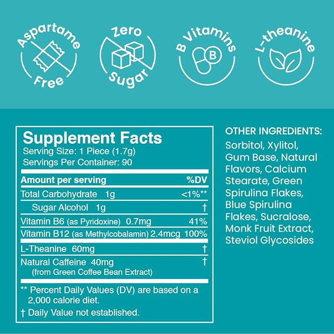 Neuro Energy & Focus Mints - Sugar Free Breath Mints with 80mg Natural Caffeine, B Vitamins & L-Theanine - Vegan Brain Supplement for Exercise, Study & Daily Focus - Wintergreen, 90 ct