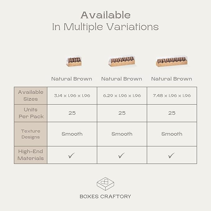 Pack of 25 Macaron Boxes with Clear Window (For 7) - Ideal for Gift Packaging or Strawberry - 7.48 x 1.96 x 1.96 Inch Natural Brown