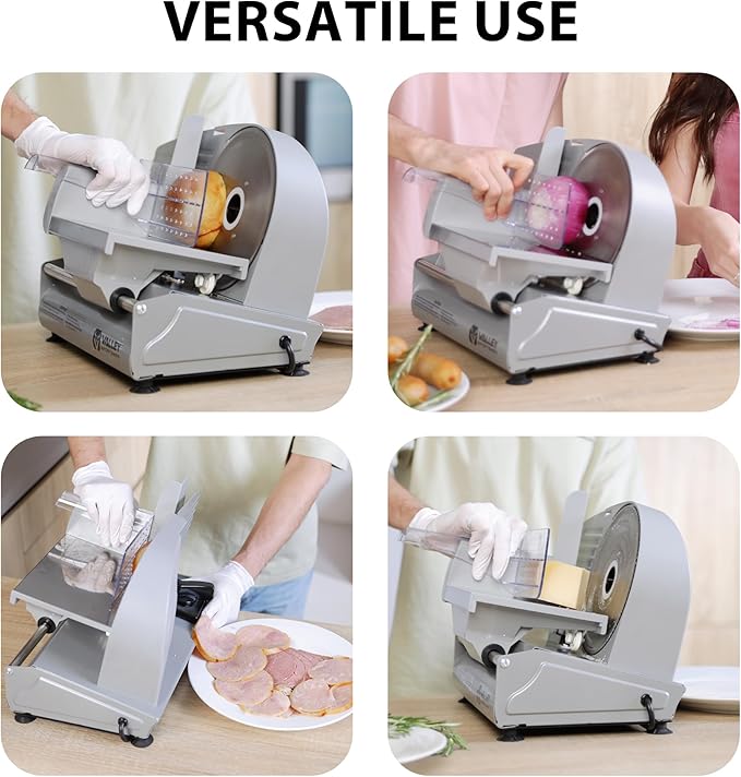TOOGOOD 7.5" Electric Meat Slicer, Food Slicer Machine with Stainless Steel Blade, Adjustable Thickness for Home Use, Easy to Clean, Cuts Meat, Ham,Hard Cheese and Deli (Sliver)