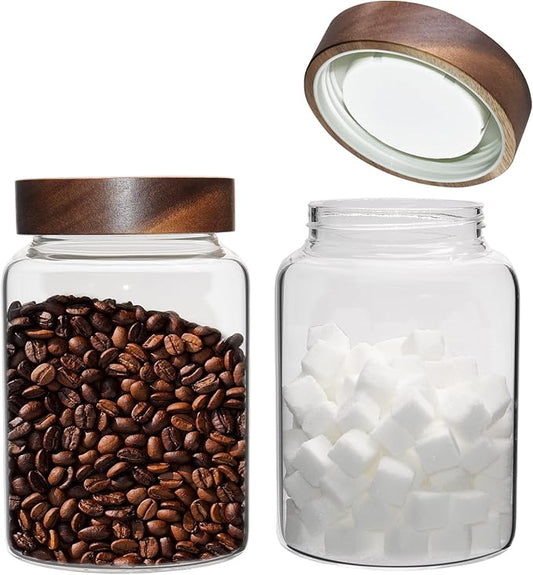 Glass Spice Jar Coffee Sugar Container Airtight Glass Jar Food Storage Canisters Bottle for Kitchen Seasoning Tea Herb Overnight Oats Bar Parfait Snacks (1200ml(40oz)-2 pack)