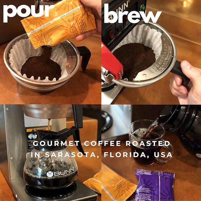 Sarasota Coffee Ground Packets | Gourmet Flavored Medium Roast Bulk Coffee Packs | Christmas Holiday | Low Acid Mold Free Singles Individual Pouches for 12 Cup Coffee Maker | 2 Ounce Bags, 36 Count
