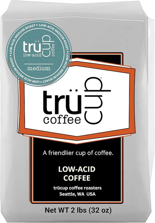 trücup Low Acid Coffee, Ground Coffee Medium Roast - Drip Grind 2 LB, Natural Water&Steam Process 60% Less Acid, Smooth Flavor, Stomach-Friendly Rich in Antioxidants