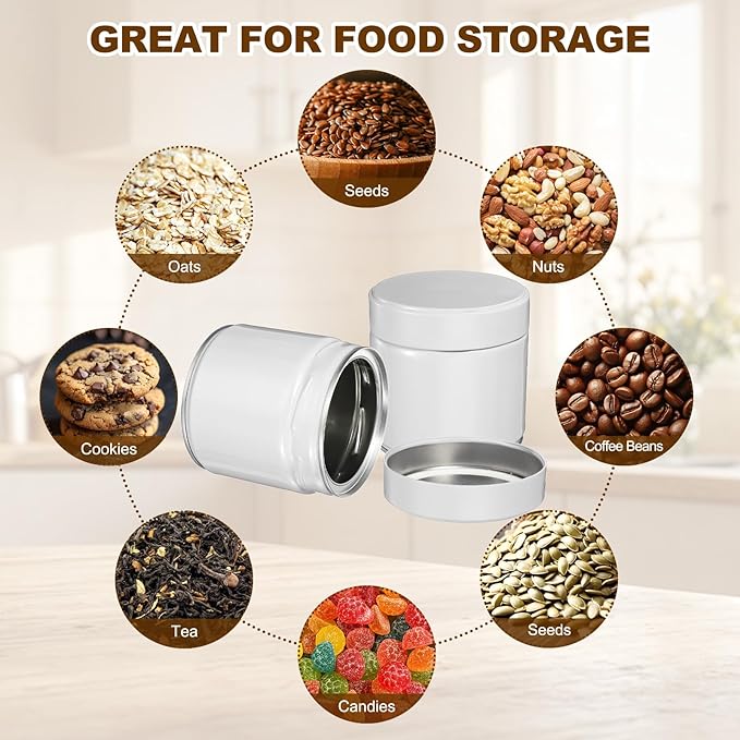 uxcell 2Pcs Round Tea Canisters, 4" x 4" Airtight Metal Tea Containers for Loose Tea, Coffee Beans, Spices - Durable, Compact, and Stylish Storage Tea Tin (White)