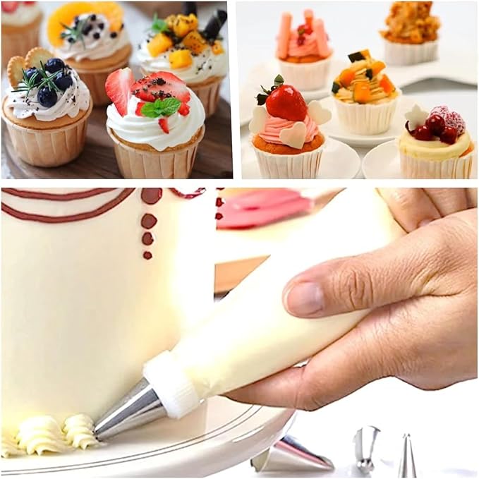 22 inch Large Piping Bags, AMBESTAR 200 Pcs Big Tipless Clear Plastic Disposable Pastry Bags for Frosting Decorating Cake Cupcake Cookie, Pro Long Thick Pastry Bag Essential Baking Tools