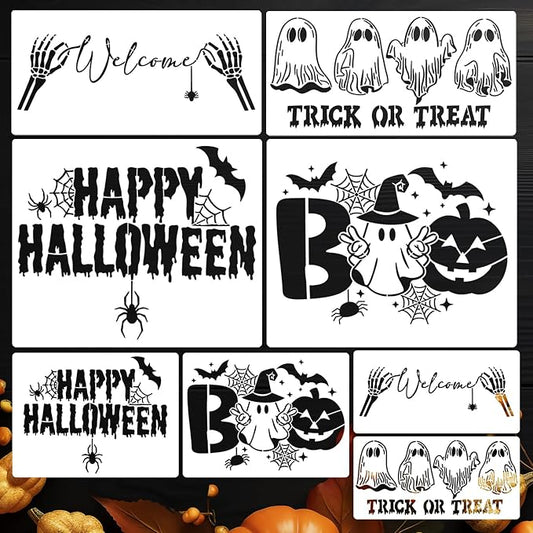 Halloween Stencils Skeleton Boo Ghost Stencil Reusable Halloween Stencils for Painting on Wood Sign Door Mats Fabrics DIY Crafts Decor