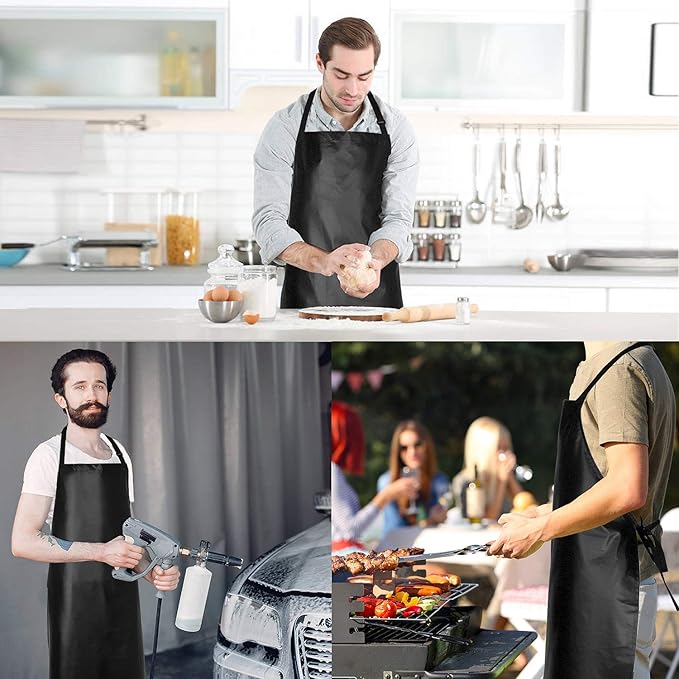 Gotega Waterproof Rubber Vinyl Apron 40 Inch Heavy Duty Chemical Work Apron Durable with Adjustable Bib Apron for Dishwashing Black
