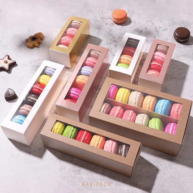 25 Macaron Boxes for 6 Macarons White Macaron Boxes with Interior Measurement 7.3" x 1.9" x 1.9" Macarons Gift Boxes with Clear Window (without Macaron inside)