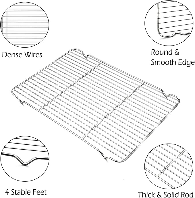 P&P CHEF Cooling Baking Rack Pack of 2, Stainless Steel Cooling Racks for Cooking Baking Roasting Grilling Drying, Dense Wires & Smooth Edge, Easy to clean, Silver, 16.6" x 11.5"