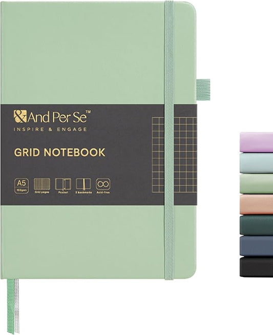 &And Per Se Graph Journal Notebook, 160 Pages, 5.7 x 8 inches College Ruled Thick Paper Notebook Journals for Writing, Grid Hardcover Notebook(1 Pack, Light Green)