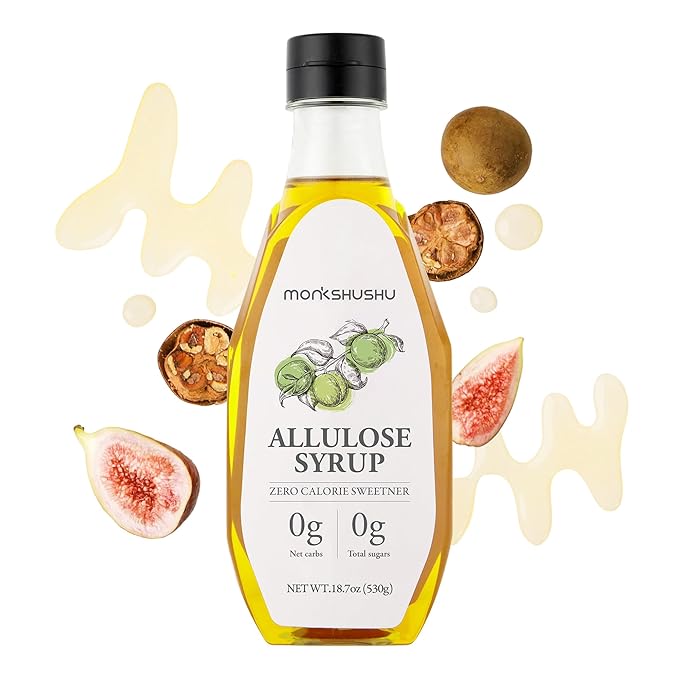 MONKSHUSHU Allulose Syrup 18.7 Fl Oz - Allulose 99.692%, Keto Diet, Vegan friendly, Stevia Blend Thin Syrup, Zero Calorie Sugar Substitute, Monk Fruit, Gluten Free, 0g Net Carbs, Non-GMO