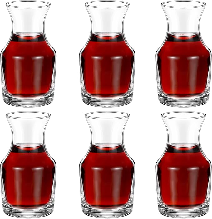 6 Pack Single Serving Wine Carafe Glass Small Mini Carafe Individual Wine Refill Decanter for Dinner Parties Tastings Bars Restaurants (7.7 oz)