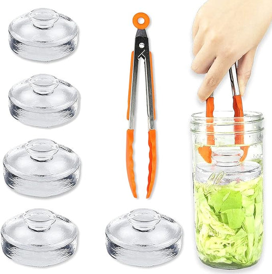 Artcome 5-Pack Glass Fermentation Weights with Easy Grip Handle and Unique Texture Design for Large Wide Mouth Mason Jars