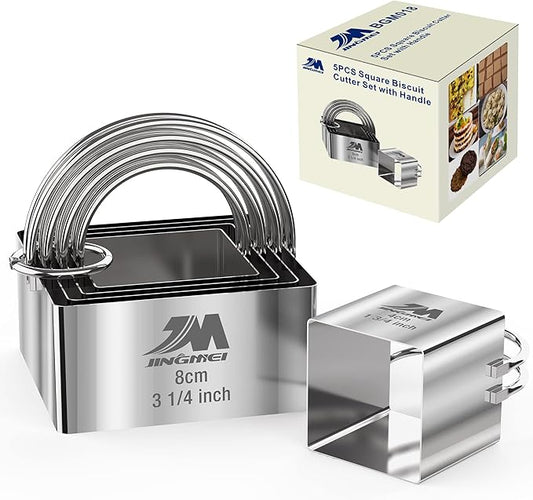 Square Biscuit Cutter Set 1.75inch 2inch 2.25inch 2.75inch 3.25inch, Stainless Steel Cookies Cutter with Handle, Professional Baking Dough Tools,5pcs set GIFT PACKAGE