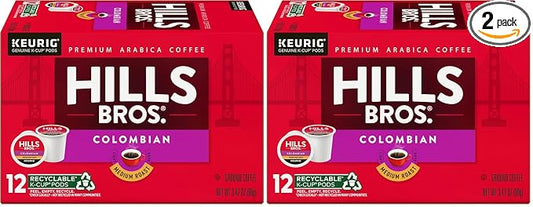 Hills Bros. Colombian Blend Keurig K-Cup Pods for Keurig Brewers – Medium Roast Premium Arabica Blend, Kosher – 2 Pack of 12 Single Serve Pods