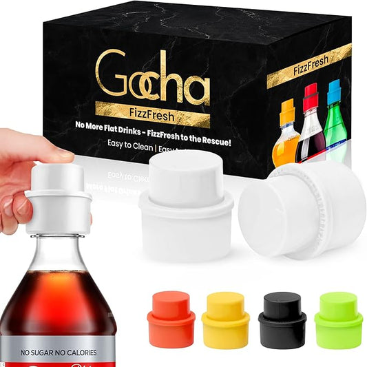 GOCHA | 2 PCS Vacuum Soda Bottle Stopper | Silicone Fizz Keeper | Carbonation Preserver for Soft Drinks & Beverages | Universal Leak-Proof Bottle Cap | (White)