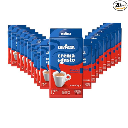 Lavazza Crema e Gusto Ground Coffee, Medium Roast, Arabica and Robusta Blend, 8.8 oz Brick (Pack of 20)