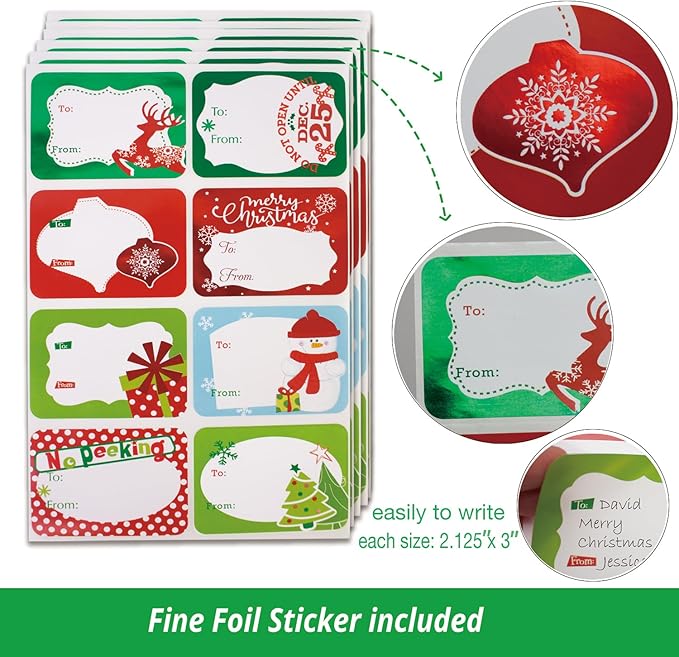 12 Large Christmas Gift Wrap Boxes bulk with Lids, 12 tissue paper and 80 Count Foil Christmas Tag Stickers for wrapping oversized Clothing (Robes, Sweater, Coat, Shirts) and Xmas Holiday Present