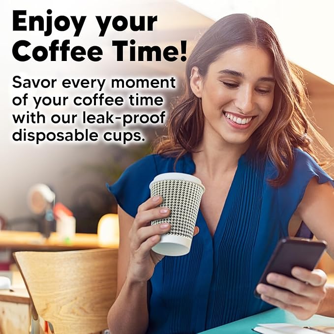 350 Pack 8 oz Insulated Disposable Coffee Cups with Lids, Double Wall Corrugated Paper Hot Cups Bulk To Go Disposable Cups for Hot Beverage or Cold Drinks Ideal for Cafes