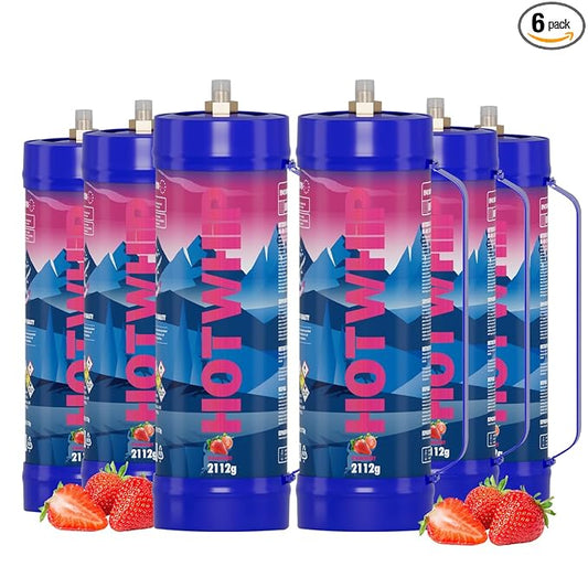Whipped Cream Charger 2112g 3.3L Strawberry Flavor 99.99% Purity Premium Cream cartridge With Nozzle(6 Cylinders)