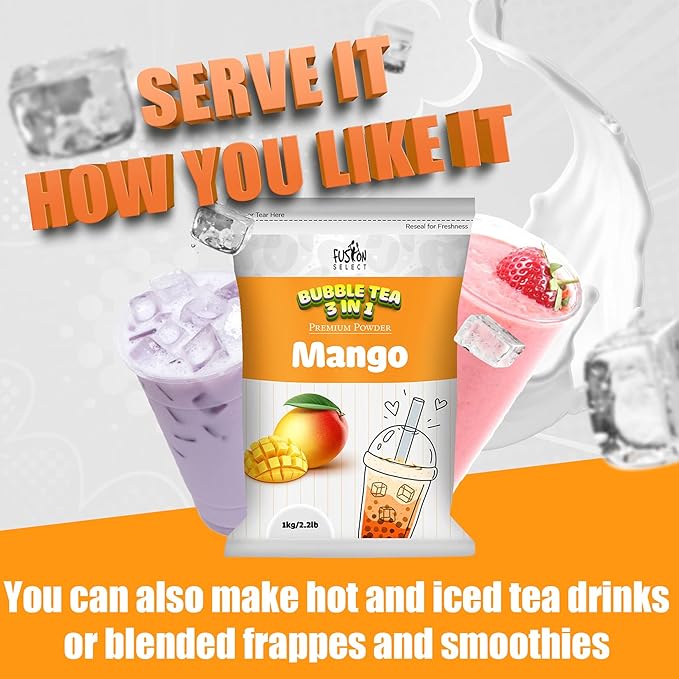 Fusion Select 2.2lb Boba Milk Tea Flavored-3-in-1 Drink Powder with Cream & Sugar - Instant Pre-Mixed Beverage for Hot or Cold Blends or Yummy Frappes