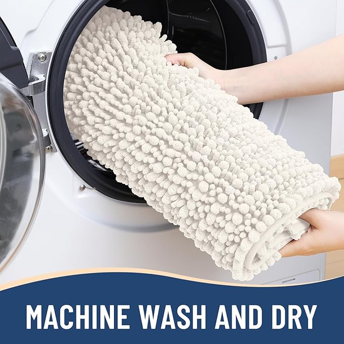 Arotive Luxury Chenille Bathroom Rug Mat, Extra Soft Thick Absorbent Shaggy Bath Rugs, Non-Slip Machine Wash Dry, Plush Bath Mats for Bathroom, Shower and Tub, 59x35, Ivory