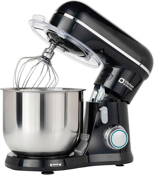 Kitchen in the Box Stand Mixer, 3.5 QT Small Electric Kitchen Mixer, 10-Speed Portable Lightweight Food Mixer with Stainless Steel Bowl, Egg Whisk, Dough Hook, Beater (Black)