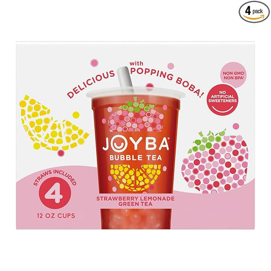Joyba Bubble Tea Strawberry Lemonade Green Tea, 4 Pack, 12 fl. oz. Cups